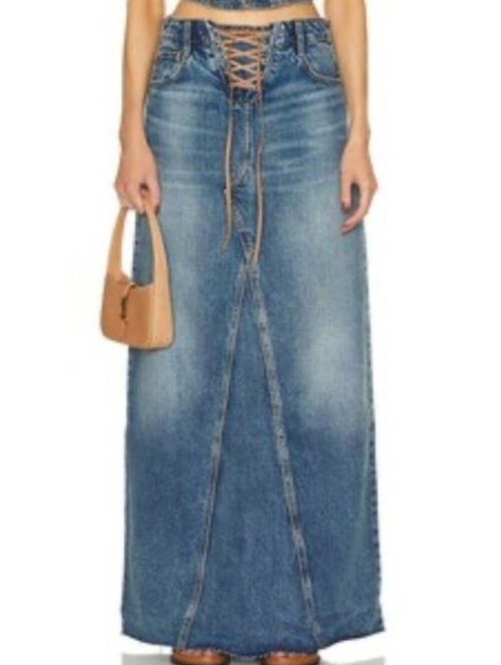 GRLFRND Indira Lace-Up Denim Maxi Skirt Size 27 Nashville Wash